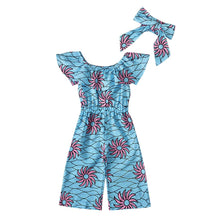 Load image into Gallery viewer, African Floral Cotton Romper with Head Wrap