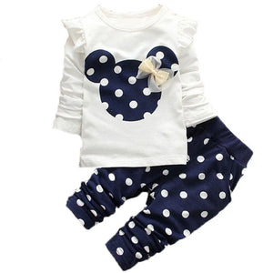 Fashion Bow Dot T shirt+ Pant Suit