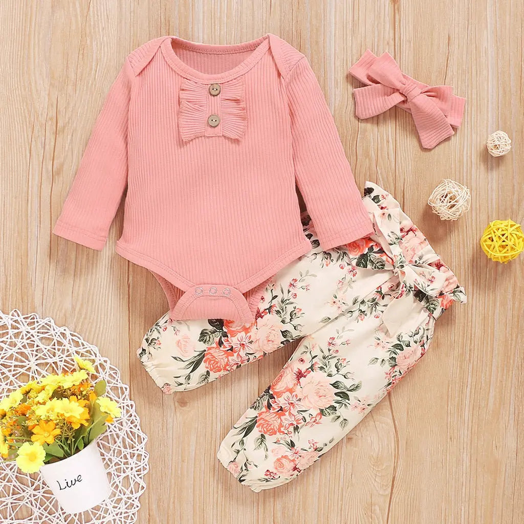 Pink Ruffle Long Sleeve Vest & Floral Trousers See:Saw Kids