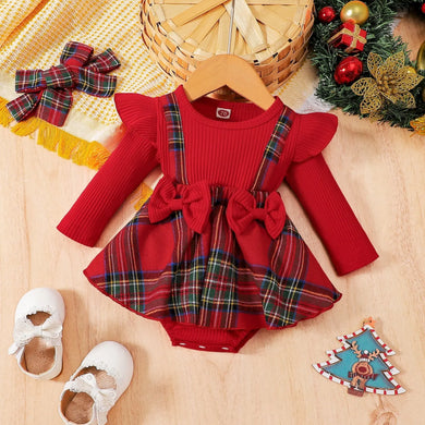 Plaid Bow Dress Long Sleeve With Headband See:Saw Kids