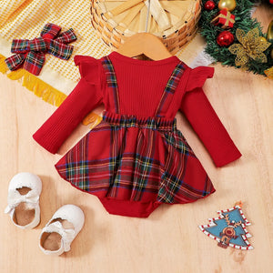 Plaid Bow Dress Long Sleeve With Headband See:Saw Kids