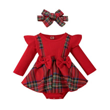 Load image into Gallery viewer, Plaid Bow Dress Long Sleeve With Headband See:Saw Kids