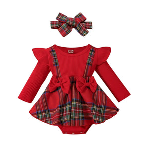 Plaid Bow Dress Long Sleeve With Headband See:Saw Kids