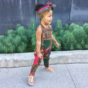 African Print Romper Jumpsuit With Headband