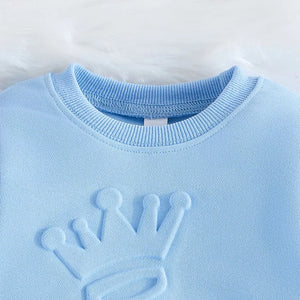 Cute King Letter Long Sleeve and Long Pants Blue Outfit for Baby Boys