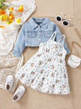 Load image into Gallery viewer, Denim Coat Floral + Slip Skirt Two-piece Casual Fashion Suit