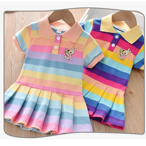 Girls Casual Rainbow Dresses Short-sleeved