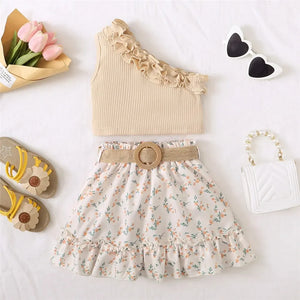 Retro Off-Shoulder Top+Flowers Skirt