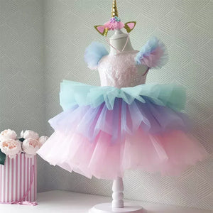 Flower Girl Unicorn Rainbow Wedding Party Dress