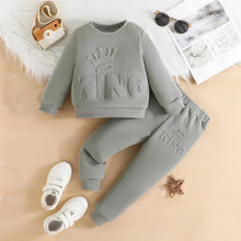 Load image into Gallery viewer, Cute King Letter Long Sleeve and Long Pants Blue Outfit for Baby Boys