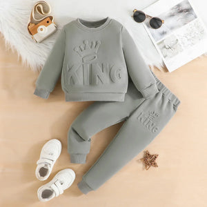 Cute King Letter Long Sleeve and Long Pants Blue Outfit for Baby Boys