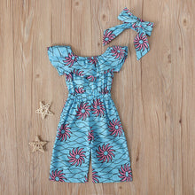 Load image into Gallery viewer, African Floral Cotton Romper with Head Wrap