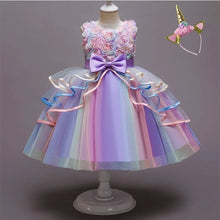 Load image into Gallery viewer, Flower Girl Unicorn Rainbow Wedding Party Dress