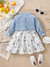 Load image into Gallery viewer, Denim Coat Floral + Slip Skirt Two-piece Casual Fashion Suit