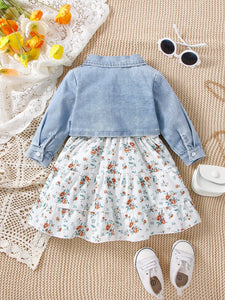 Denim Coat Floral + Slip Skirt Two-piece Casual Fashion Suit