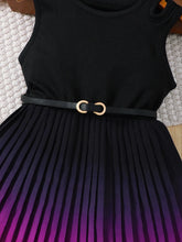 Load image into Gallery viewer, Girl&#39;s Gradient Color Blocking Pleated Hem Summer Sleeveless Belt Dress