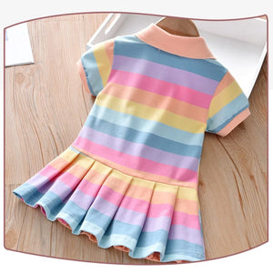 Girls Casual Rainbow Dresses Short-sleeved