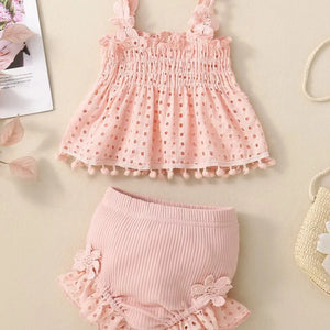 2PCS Baby Girl Summer Flower Sling Harness Set Triangle Crawling Suit