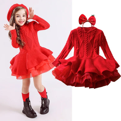 Children's Red Christmas Party Winter Knit Dresses