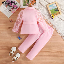 Load image into Gallery viewer, Kids Clothes Girls Blazer Outfit Sets Butterfly Sleeve Blazer Top and Beading Pants and Summer Suit