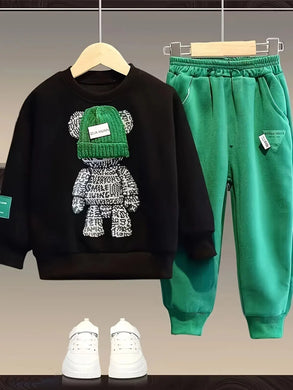 Cartoon Bear Sweater and Trousers Suit Kids Loungewear