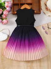 Load image into Gallery viewer, Girl&#39;s Gradient Color Blocking Pleated Hem Summer Sleeveless Belt Dress