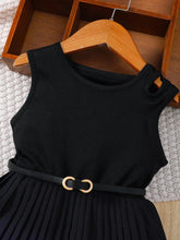 Load image into Gallery viewer, Girl&#39;s Gradient Color Blocking Pleated Hem Summer Sleeveless Belt Dress