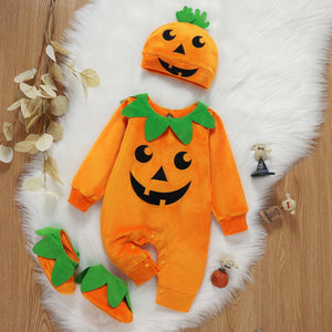 Halloween Pumpkin Romper+Hat +Socks