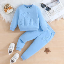 Load image into Gallery viewer, Cute King Letter Long Sleeve and Long Pants Blue Outfit for Baby Boys