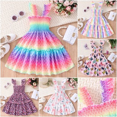 Mermaid Butterfly Rainbow Birthday Party Girls Dresses