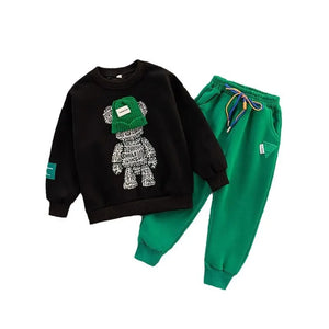 Cartoon Bear Sweater and Trousers Suit Kids Loungewear