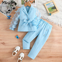 Load image into Gallery viewer, Kids Clothes Girls Blazer Outfit Sets Butterfly Sleeve Blazer Top and Beading Pants and Summer Suit