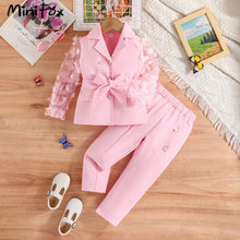 Load image into Gallery viewer, Kids Clothes Girls Blazer Outfit Sets Butterfly Sleeve Blazer Top and Beading Pants and Summer Suit