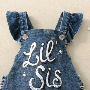 Denim Shirred Trim Sleeveless Baby Girls Jumpsuit