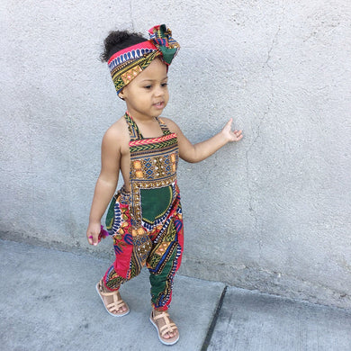 African Print Romper Jumpsuit With Headband