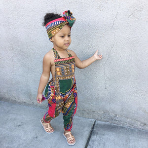 Luxury Dashiki African Print Romper Jumpsuit with Headband