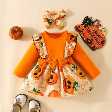 Halloween Pumpkin Suspender Skirt Headband